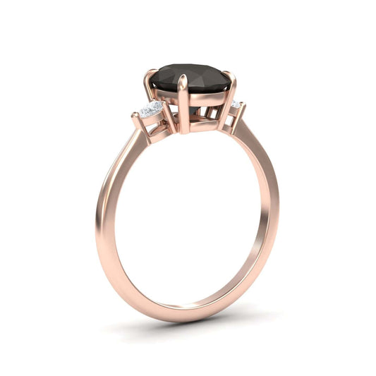 Oval Three-Stone Certified Natural Black Diamond Engagement Ring - Lorraine