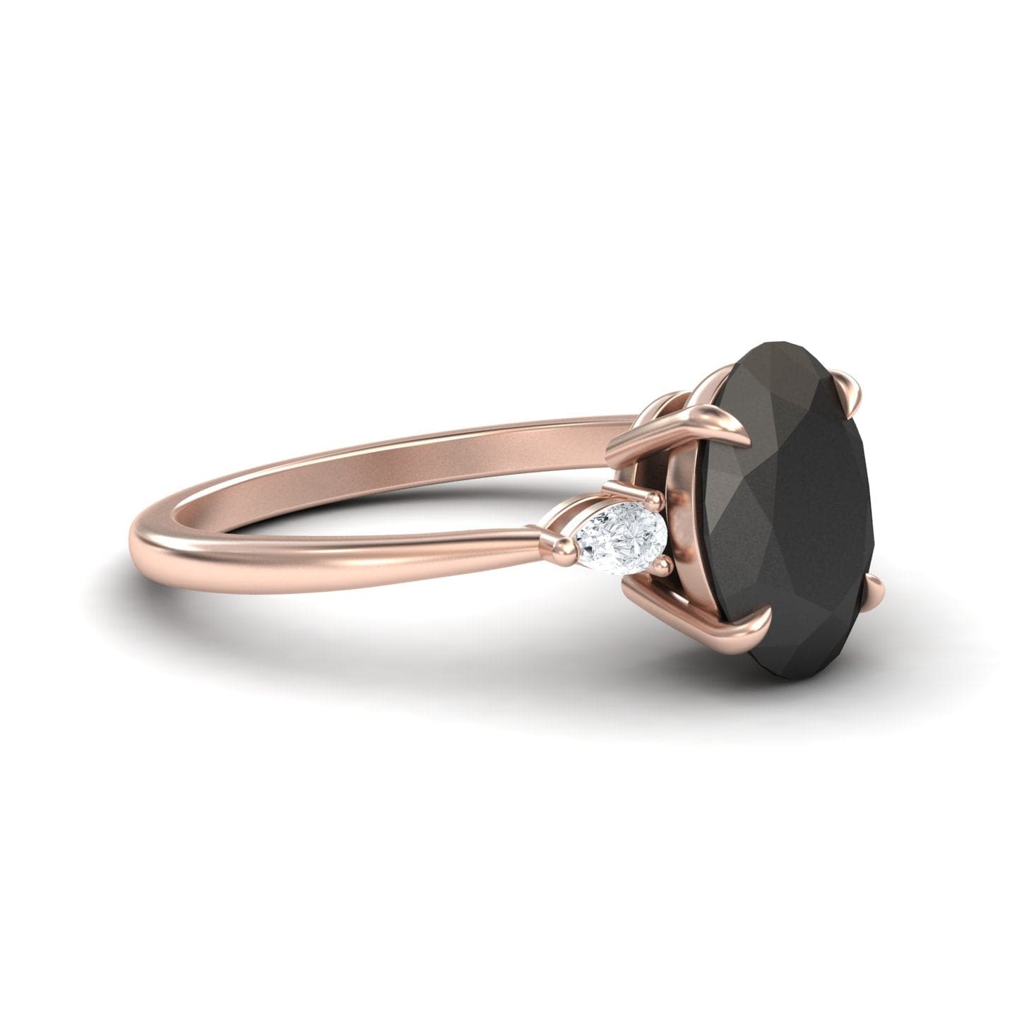 Oval Three-Stone Certified Natural Black Diamond Engagement Ring - Lorraine