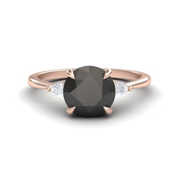 Round Three-Stone Certified Natural Black Diamond Engagement Ring - Lorraine