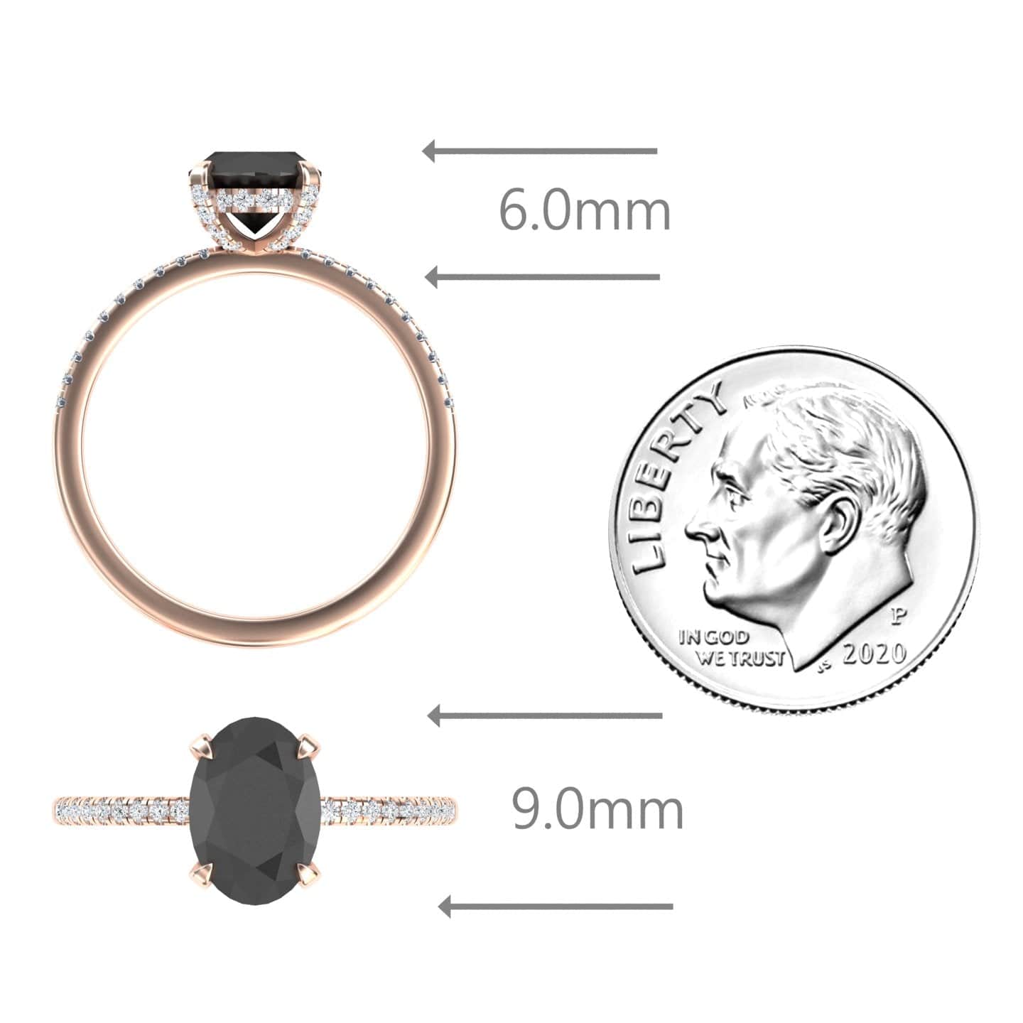 Oval Hidden Halo Certified Natural Black Diamond Pave Engagement Ring - Tamara