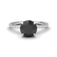 Round Hidden Halo Certified Natural Black Diamond Pave Engagement Ring - Tamara