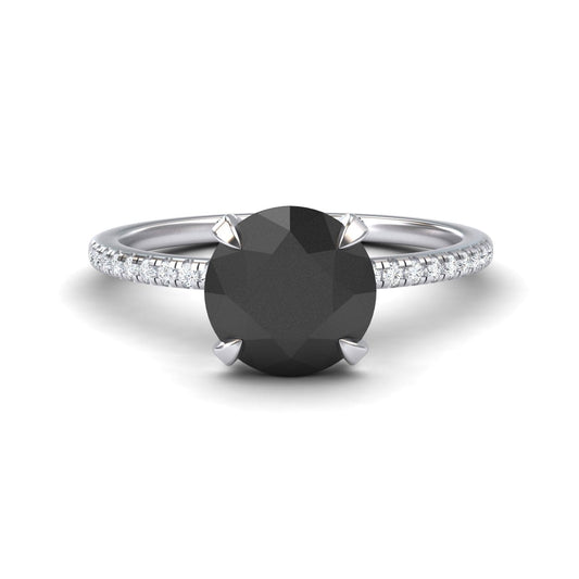 Round Hidden Halo Certified Natural Black Diamond Pave Engagement Ring - Tamara