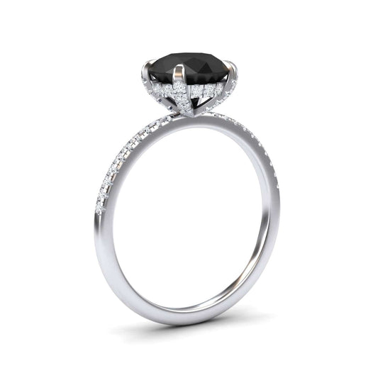 Round Hidden Halo Certified Natural Black Diamond Pave Engagement Ring - Tamara