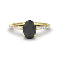 Oval Hidden Halo Certified Natural Black Diamond Pave Engagement Ring - Tamara