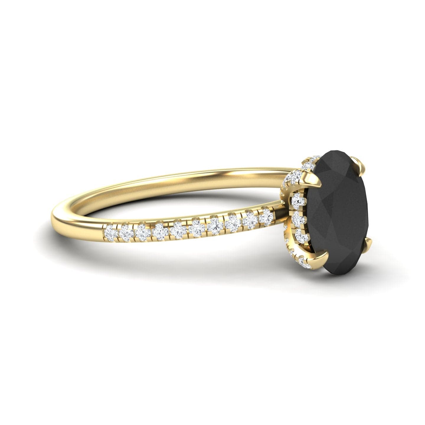 Oval Hidden Halo Certified Natural Black Diamond Pave Engagement Ring - Tamara