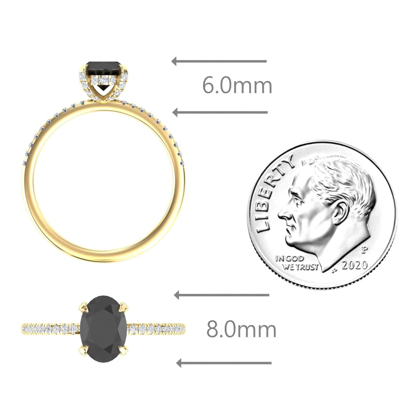 Oval Hidden Halo Certified Natural Black Diamond Pave Engagement Ring - Tamara