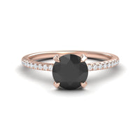 Round Hidden Halo Certified Natural Black Diamond Pave Engagement Ring - Tamara