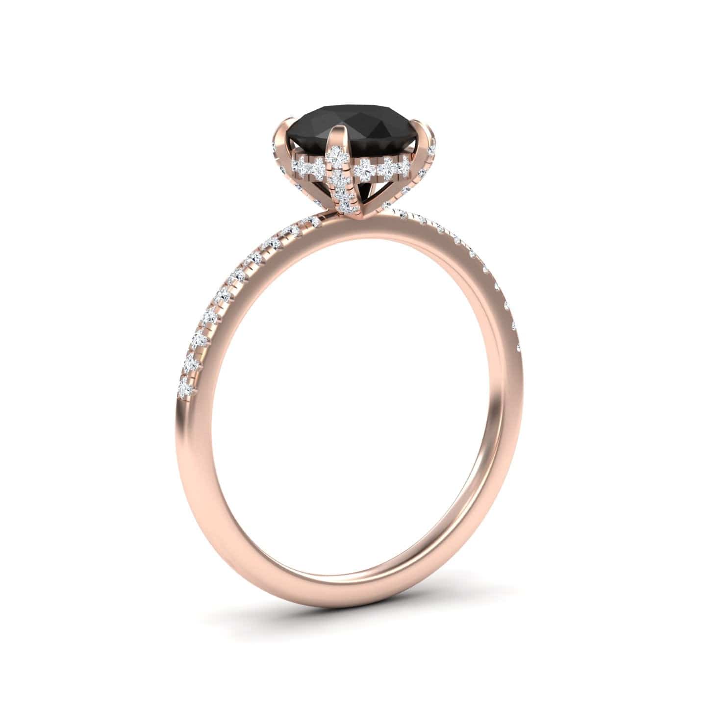 Round Hidden Halo Certified Natural Black Diamond Pave Engagement Ring - Tamara