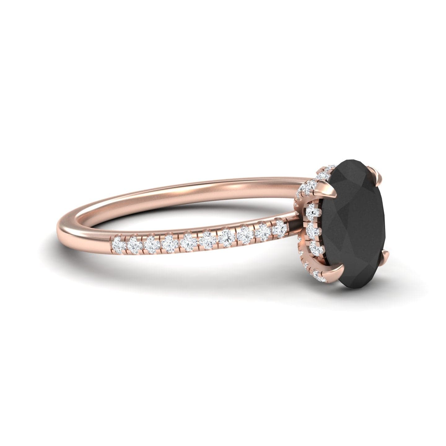 Round Hidden Halo Certified Natural Black Diamond Pave Engagement Ring - Tamara