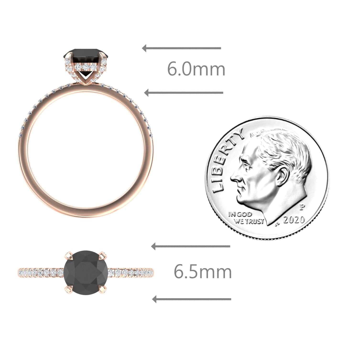 Round Hidden Halo Certified Natural Black Diamond Pave Engagement Ring - Tamara