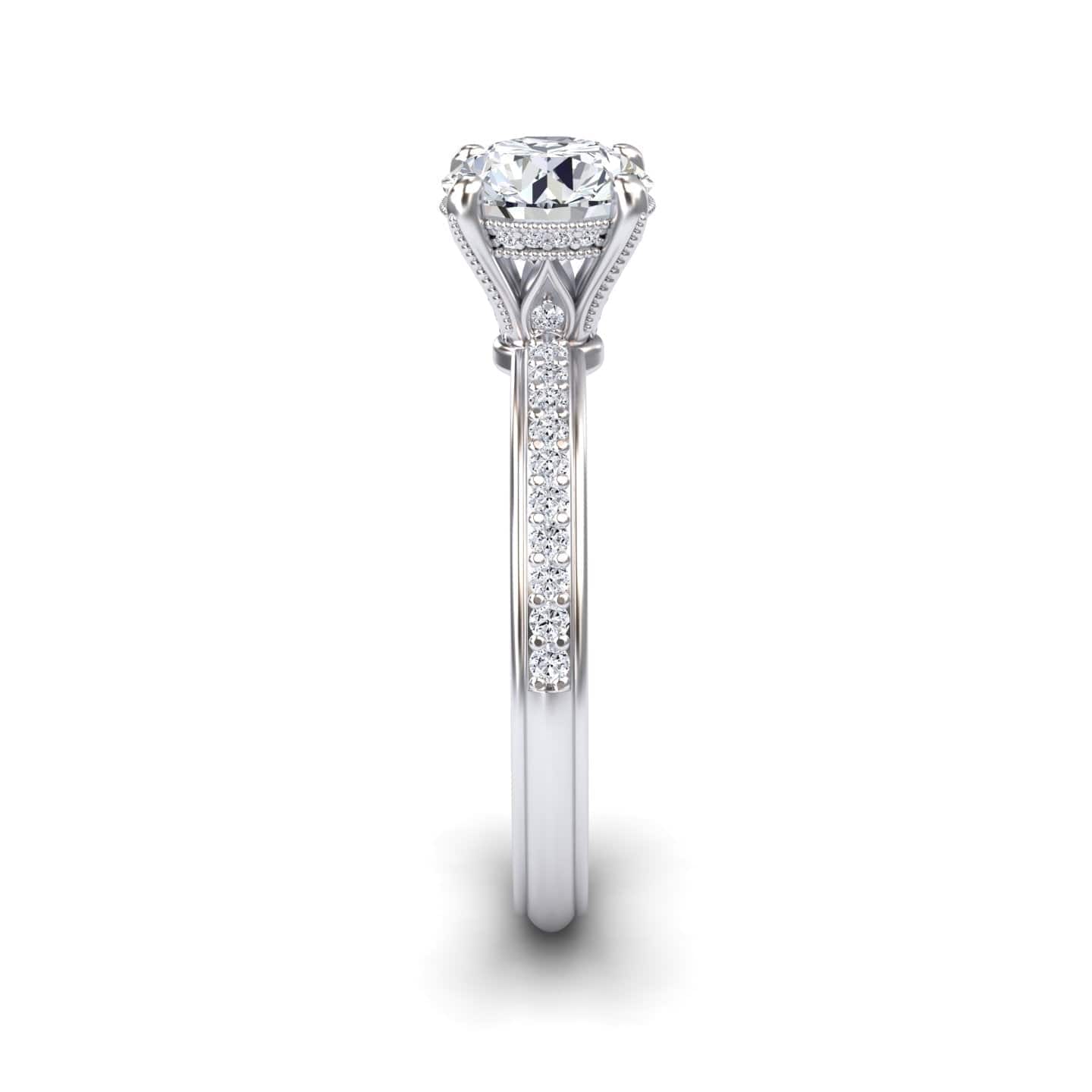White Diamond Pave Crown Solitaire Engagement Ring - Carlota