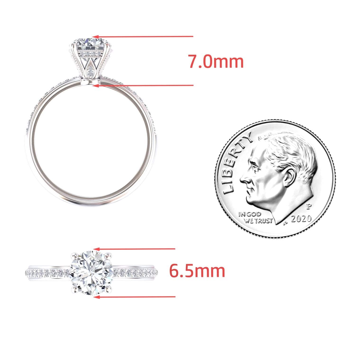 White Diamond Pave Crown Solitaire Engagement Ring - Carlota