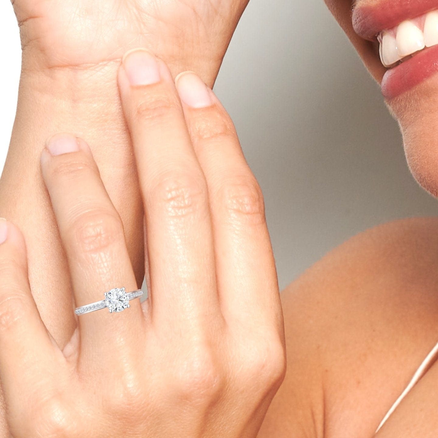 White Diamond Pave Crown Solitaire Engagement Ring - Carlota