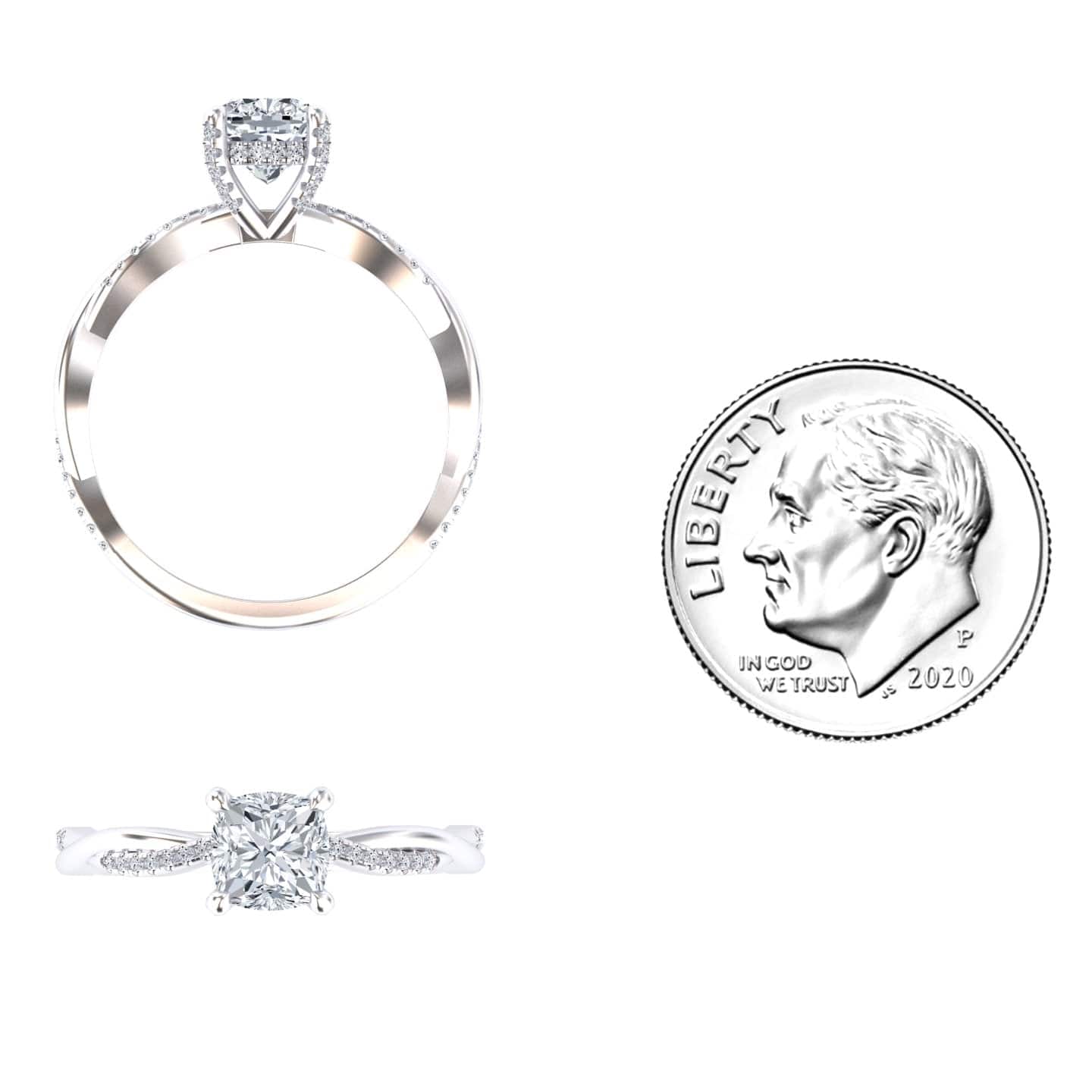 White Diamond Twisted Pave Shank Hidden Halo Engagement Ring - Yunru