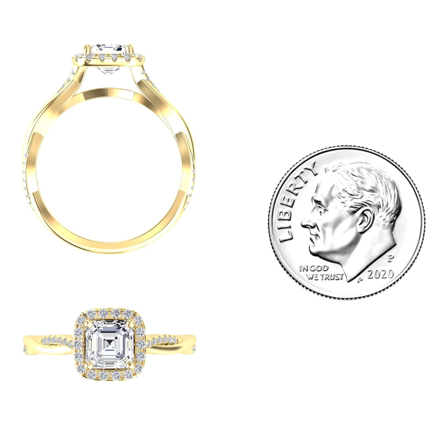 White Diamond Twisted Pave Shank Halo Engagement Ring - Yanmei