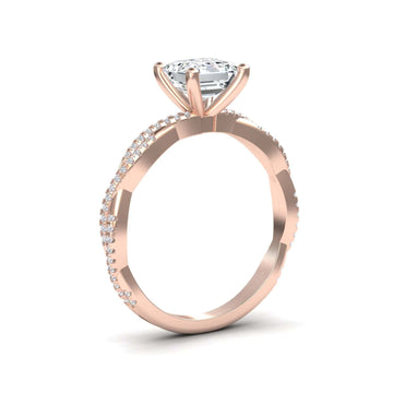 White Diamond Twisted Pave Shank Engagement Ring - Meilin