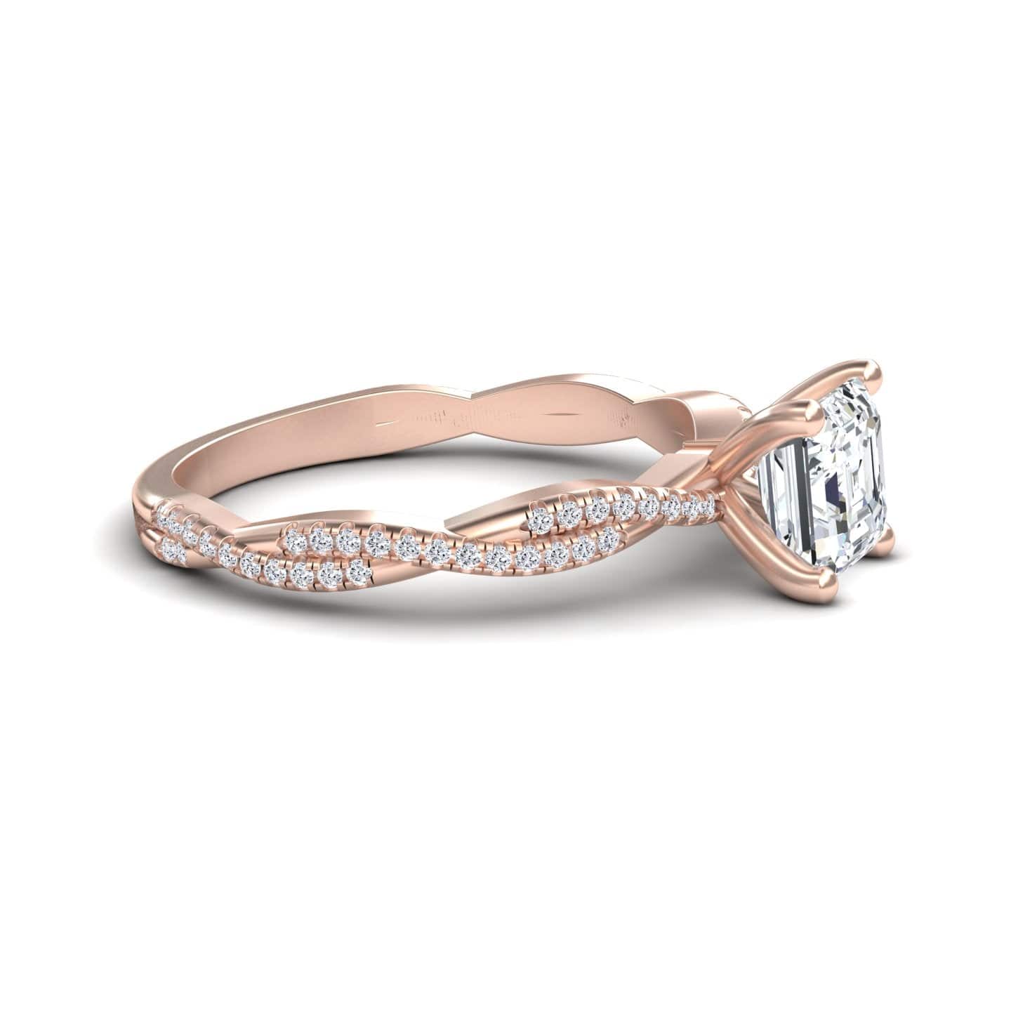 White Diamond Twisted Pave Shank Engagement Ring - Meilin