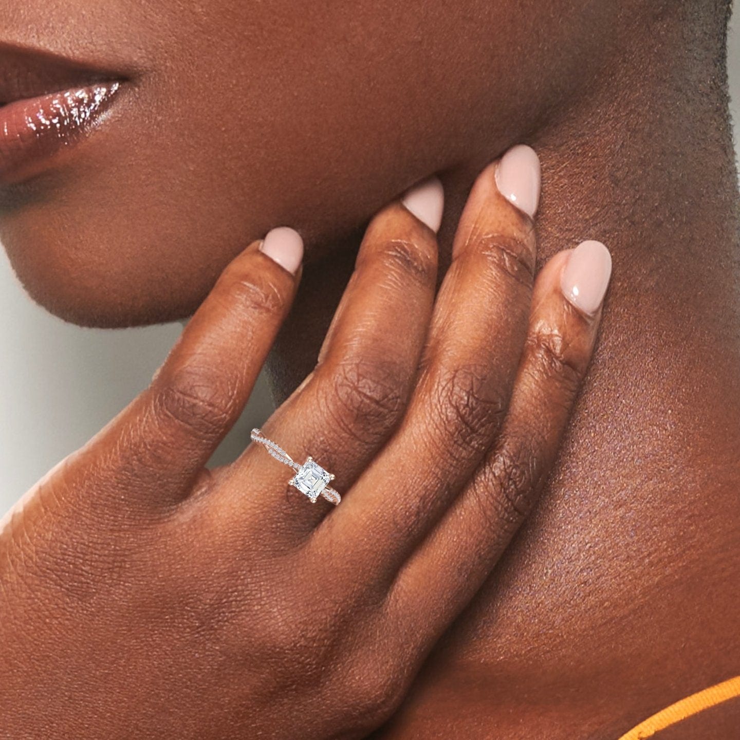White Diamond Twisted Pave Shank Engagement Ring - Meilin