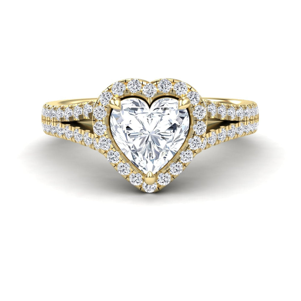 White diamond split pave shank halo engagement ring