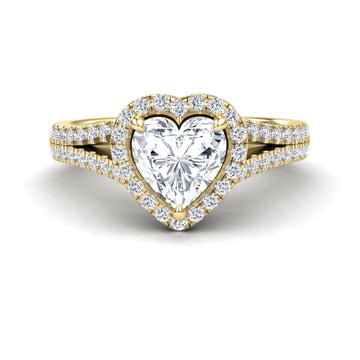 White Diamond Split Pave Shank Halo Engagement Ring - Zelin