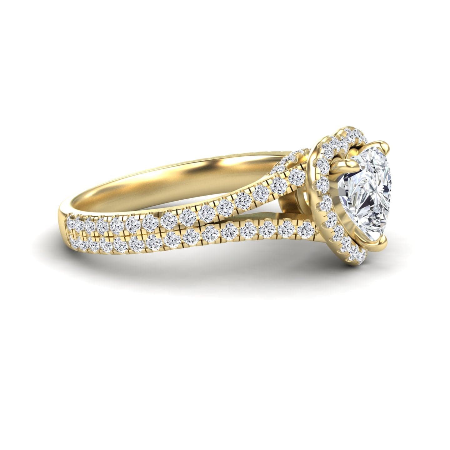 White Diamond Split Pave Shank Halo Engagement Ring - Zelin