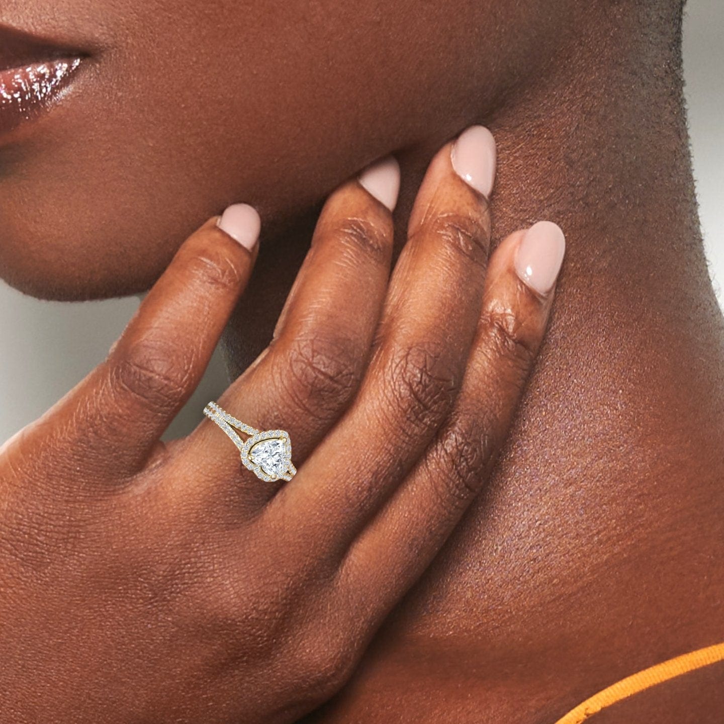 White Diamond Split Pave Shank Halo Engagement Ring - Zelin