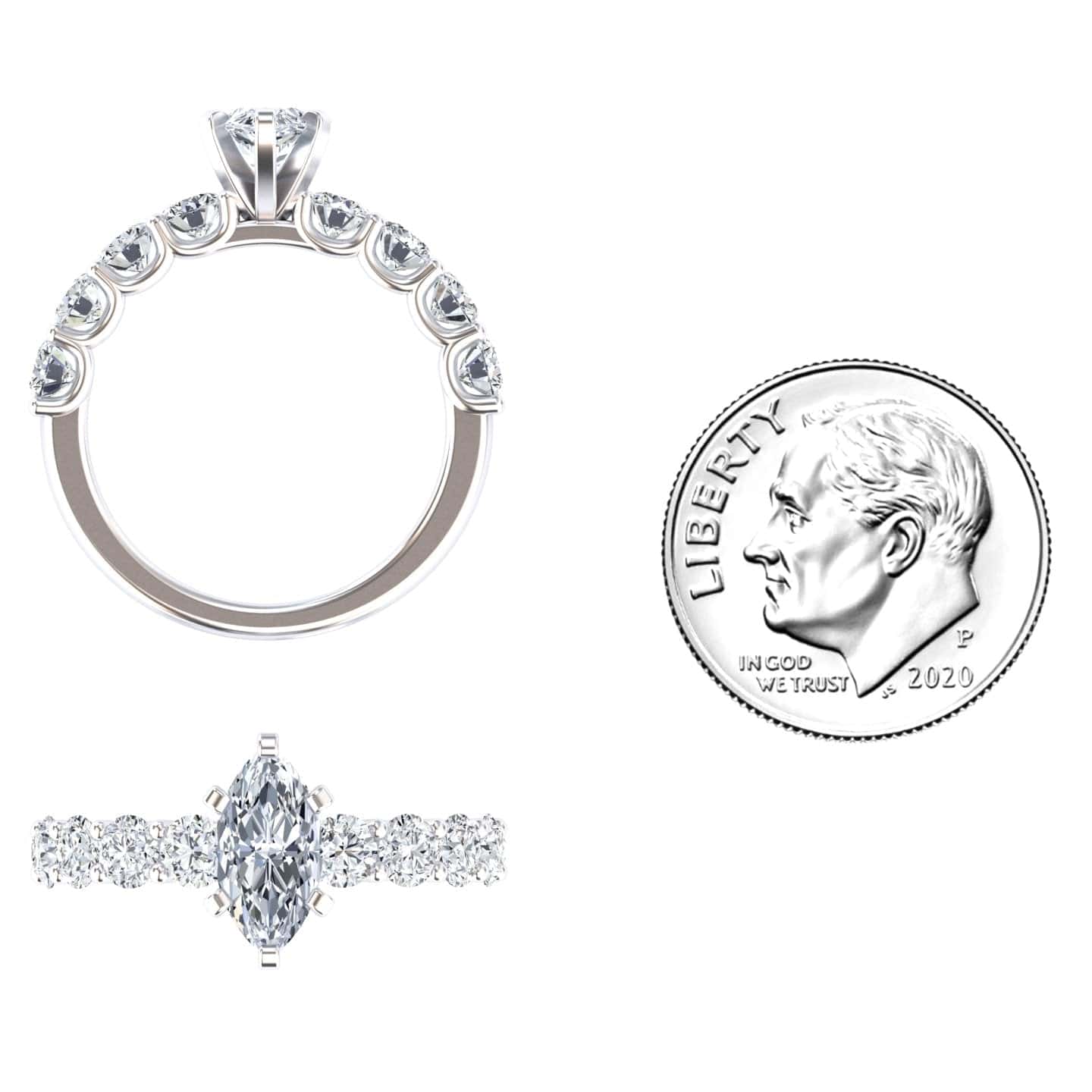 White Diamond Shared Prong Set Engagement Ring - Jayla