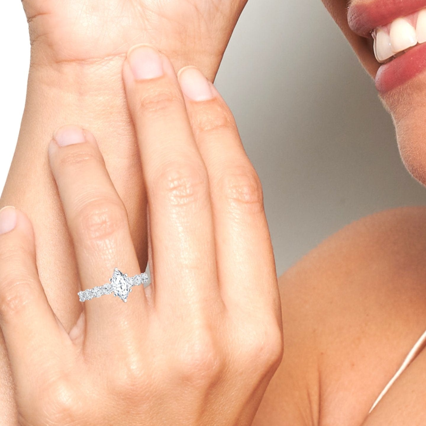 White Diamond Shared Prong Set Engagement Ring - Jayla