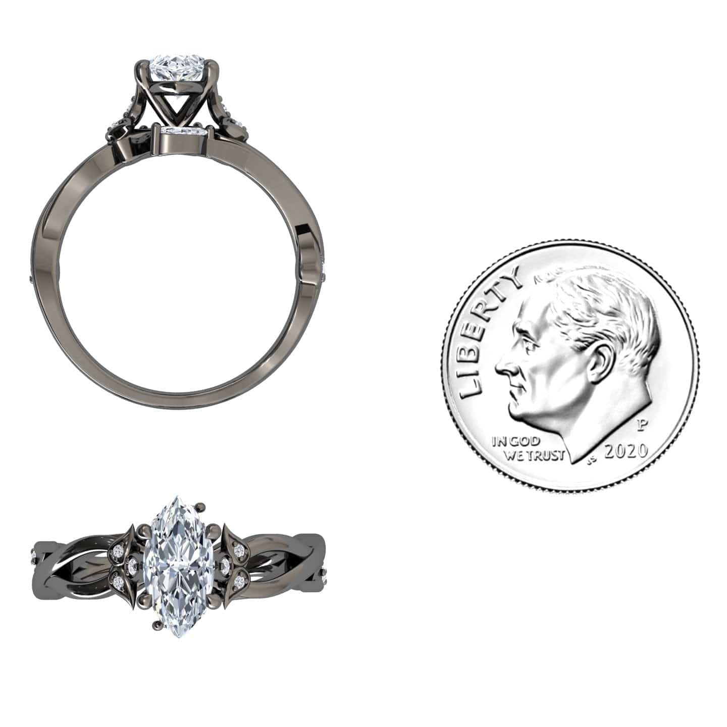 White Diamond Nature-Inspired Vine Engagement Ring - Zhongyi