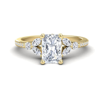 White Diamond Pave-Set Accented Engagement Ring - Wanyue