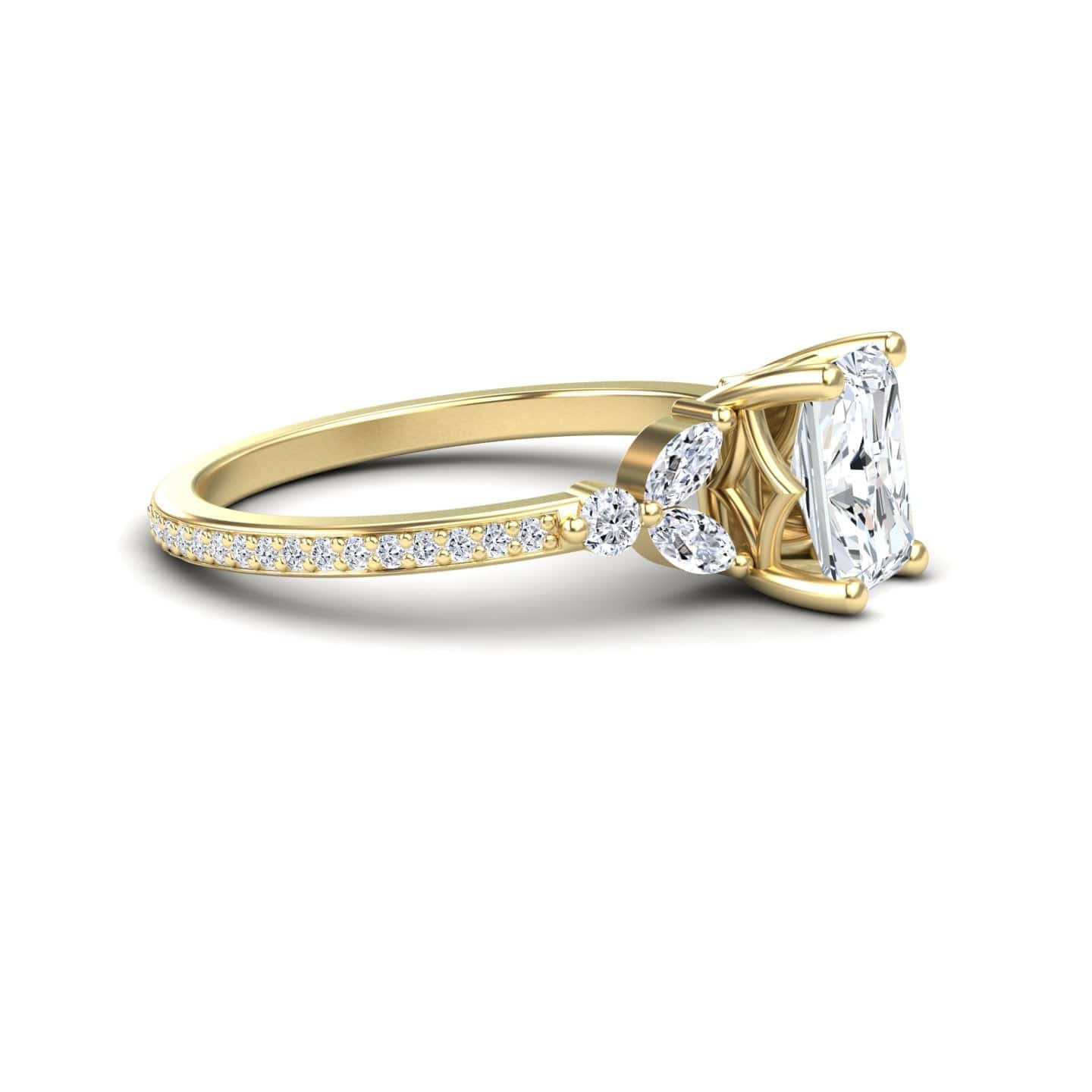 White Diamond Pave-Set Accented Engagement Ring - Wanyue