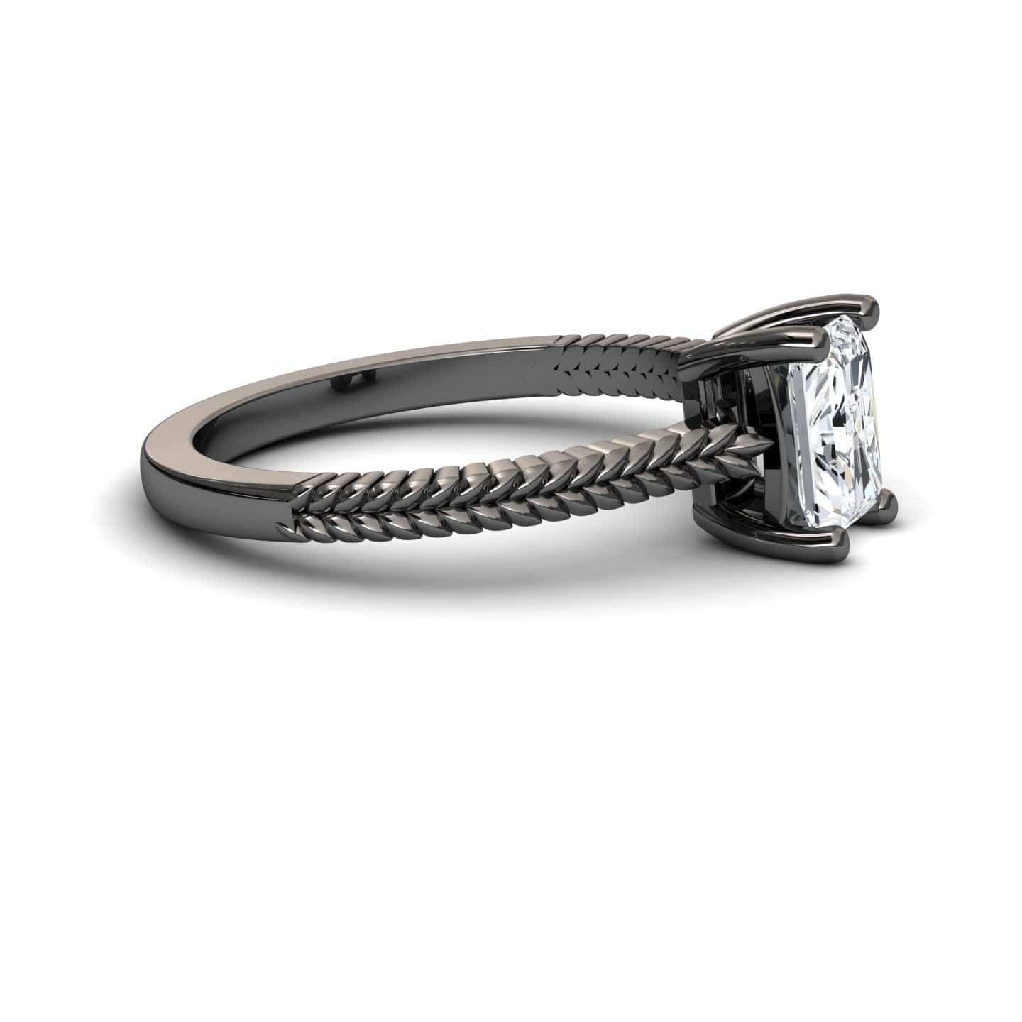 White Diamond Rope-Textured Shank Engagement Ring - Crystal