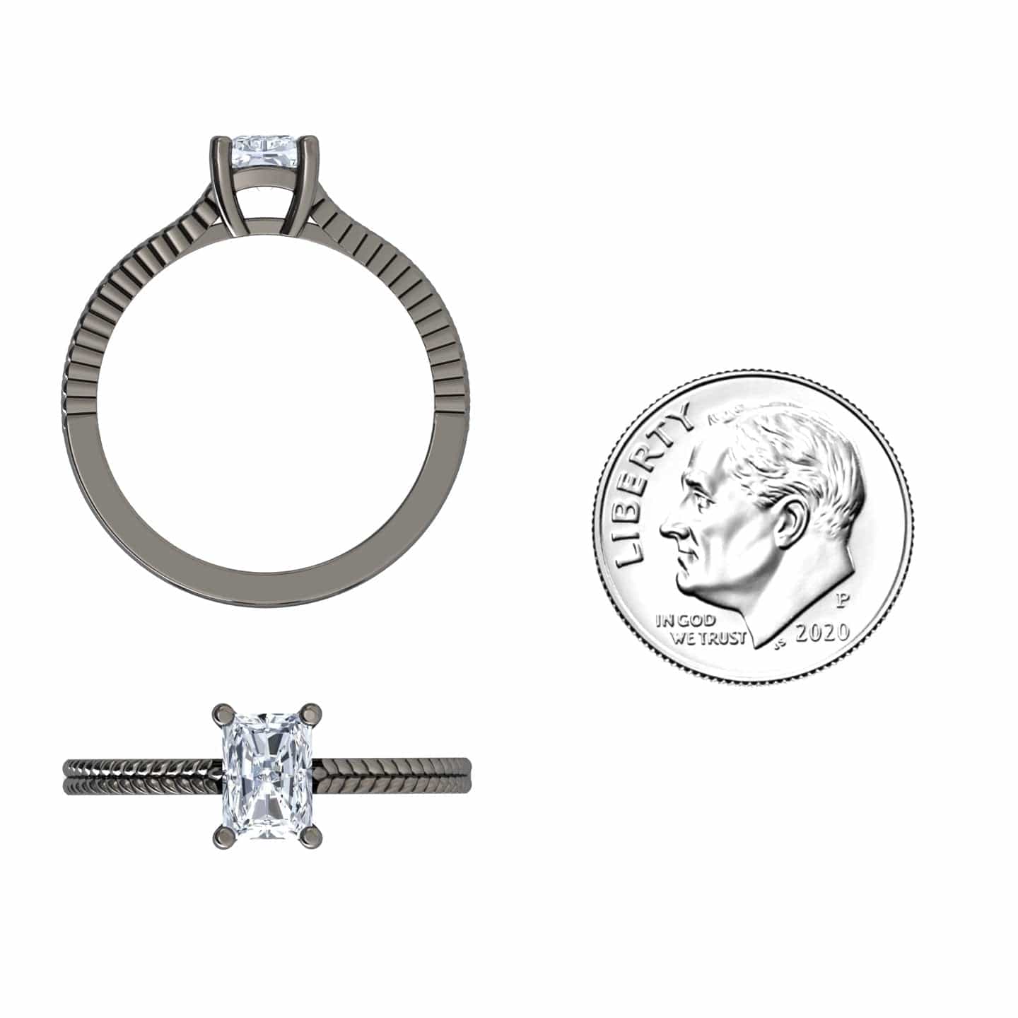 White Diamond Rope-Textured Shank Engagement Ring - Crystal