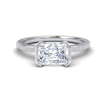White Diamond Pave Hidden Halo Bezel Solitaire Accented Engagement Ring - Yueqin