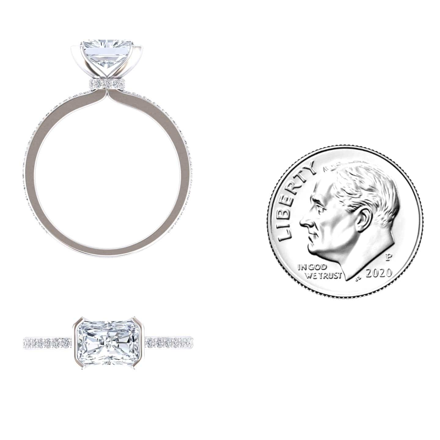 White Diamond Pave Hidden Halo Bezel Solitaire Accented Engagement Ring - Yueqin