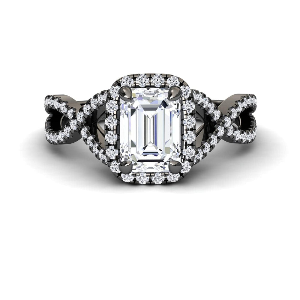 White diamond halo twist engagement ring