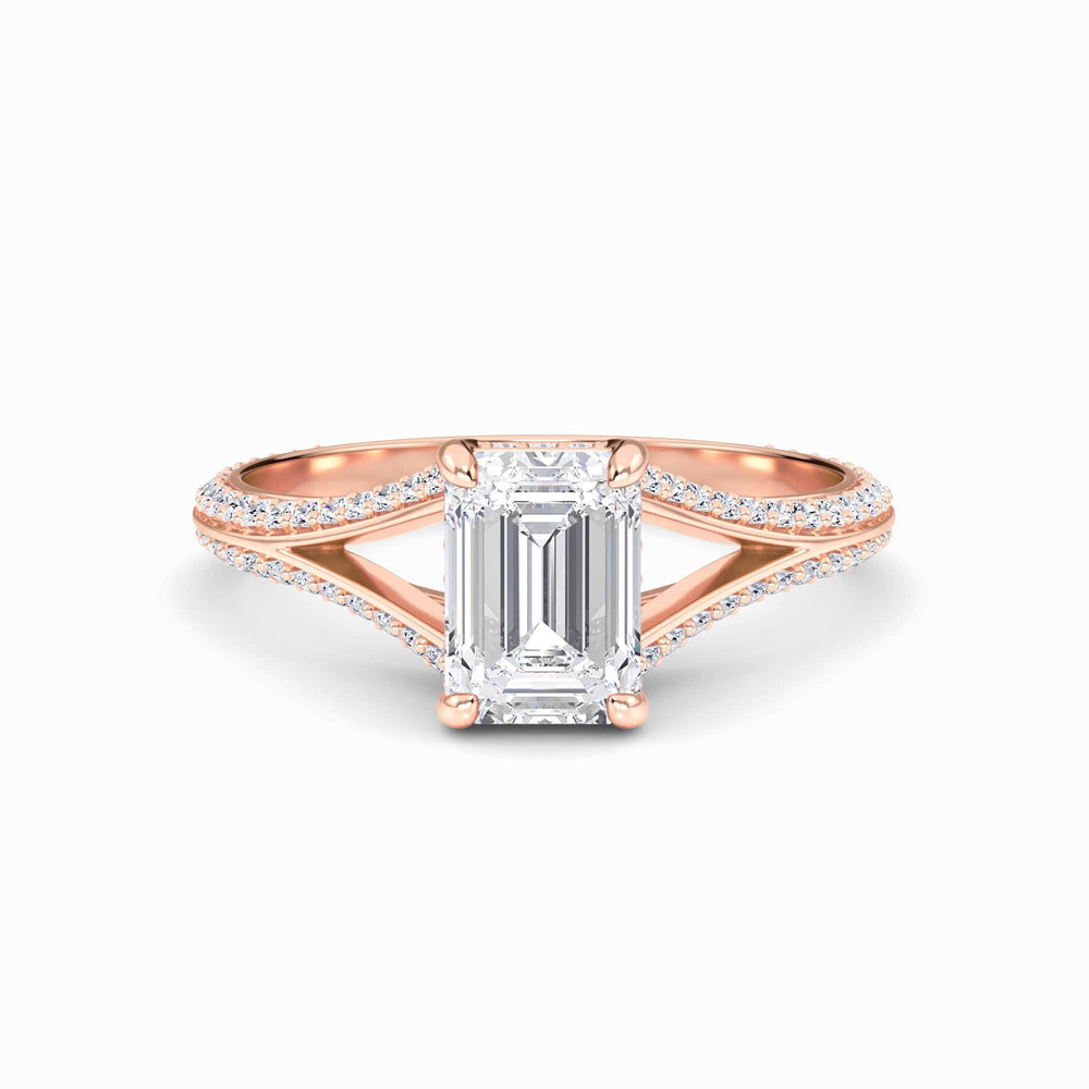 White diamond split shank pave hidden halo engagement ring