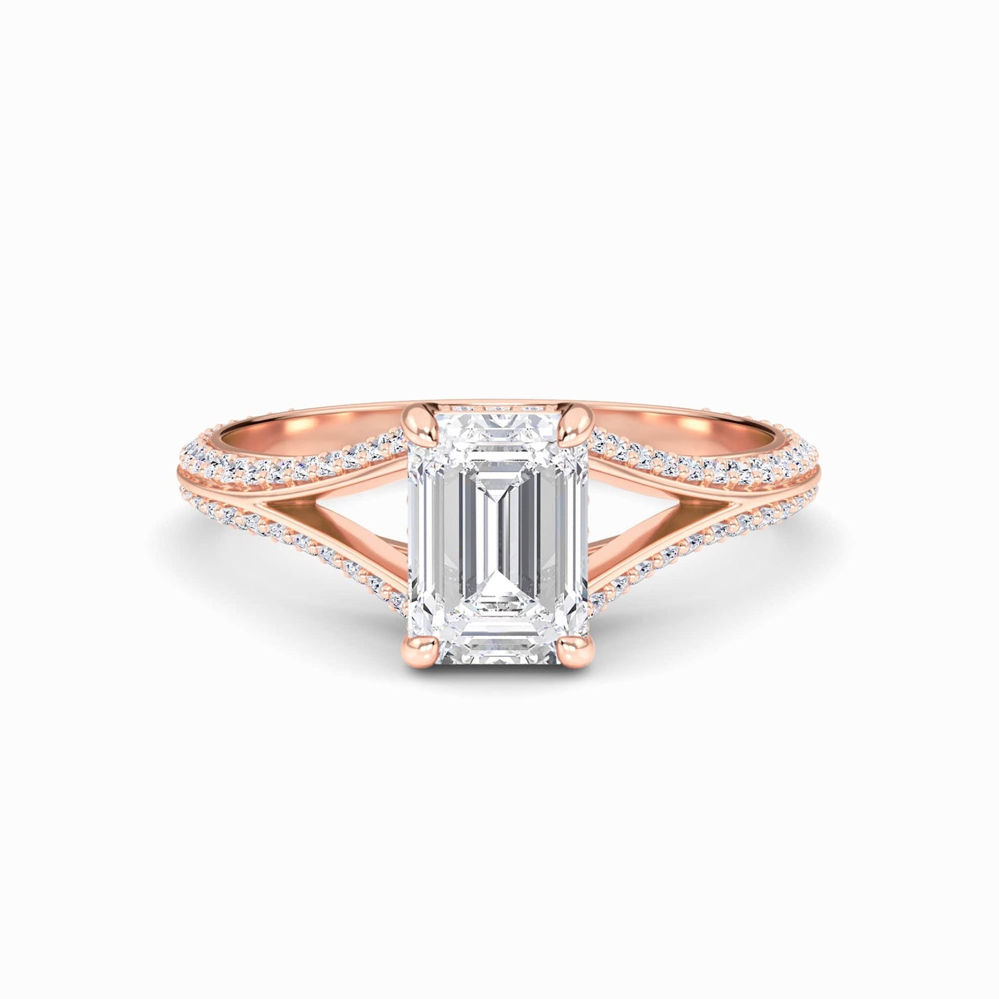White Diamond Split Shank Pave Hidden Halo Engagement Ring - Hongmei