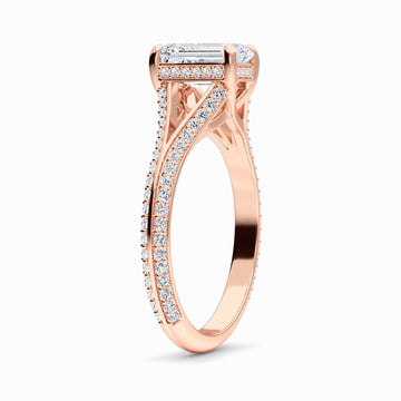 White Diamond Split Shank Pave Hidden Halo Engagement Ring - Hongmei