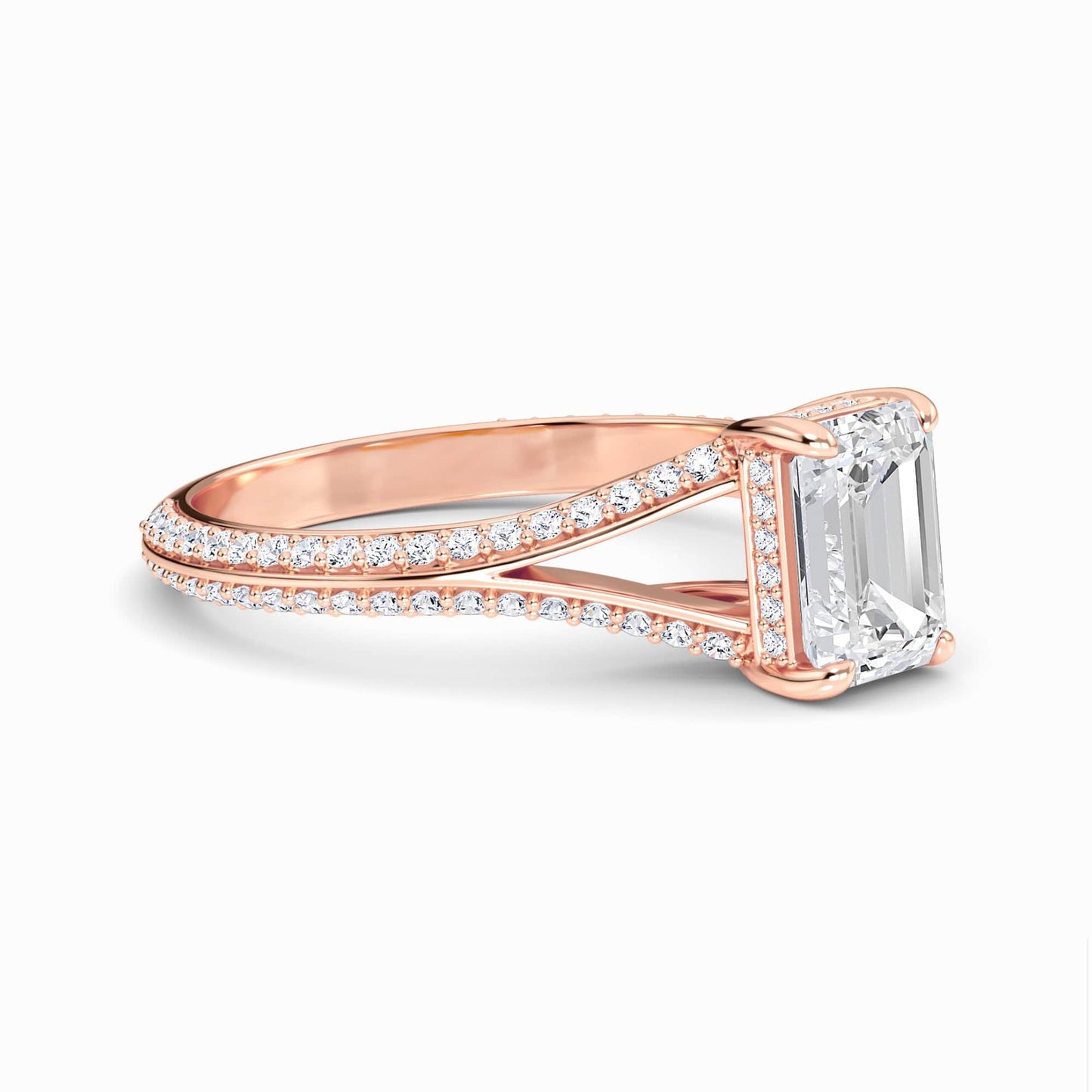 White Diamond Split Shank Pave Hidden Halo Engagement Ring - Hongmei