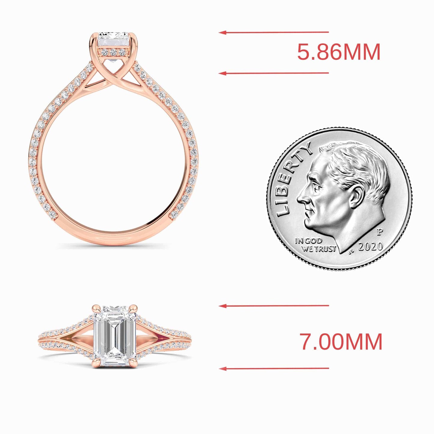 White Diamond Split Shank Pave Hidden Halo Engagement Ring - Hongmei