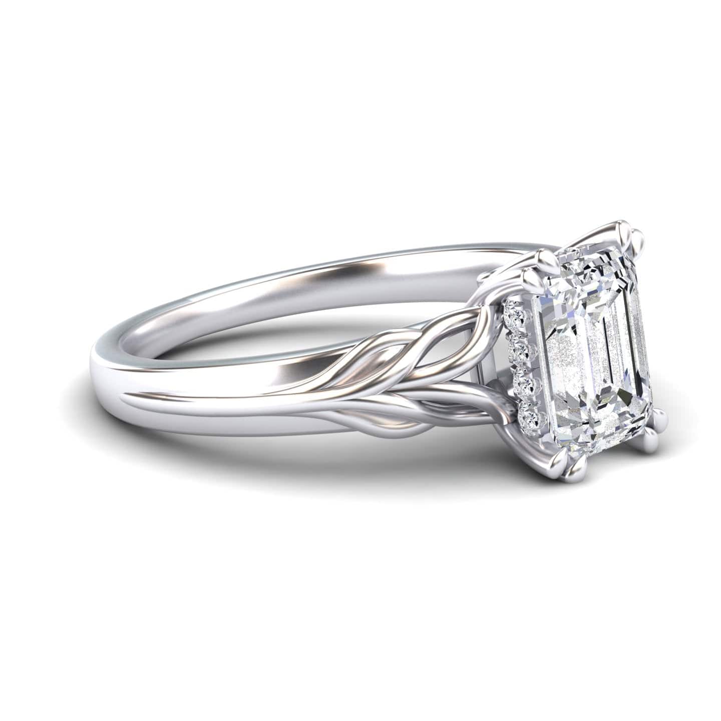 White Diamond Leaf-Inspired with Hidden Halo Engagement Ring - Gabrielle