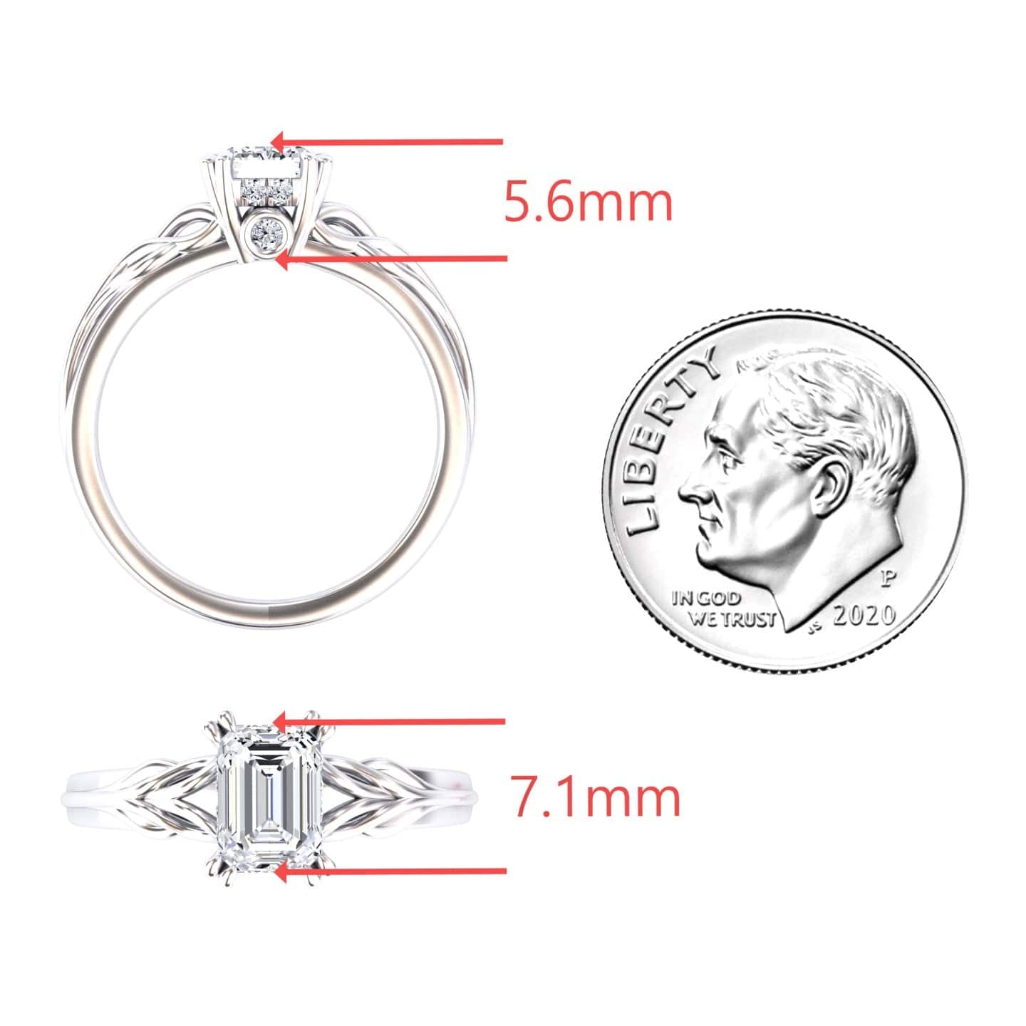 White Diamond Leaf-Inspired with Hidden Halo Engagement Ring - Gabrielle