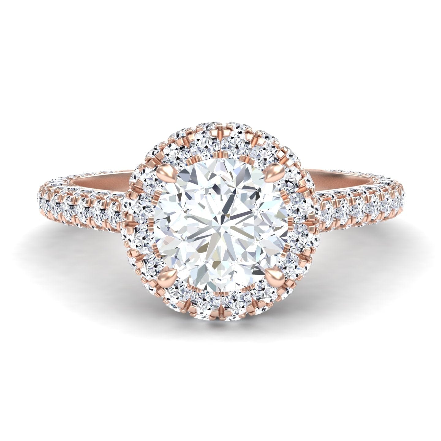 White Diamond Triple Row Pave Halo Engagement Ring - Leiyu