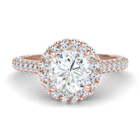 White Diamond Triple Row Pave Halo Engagement Ring - Leiyu