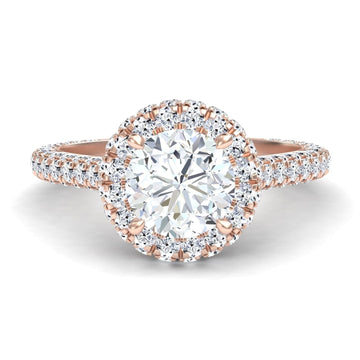 White Diamond Triple Row Pave Halo Engagement Ring - Leiyu