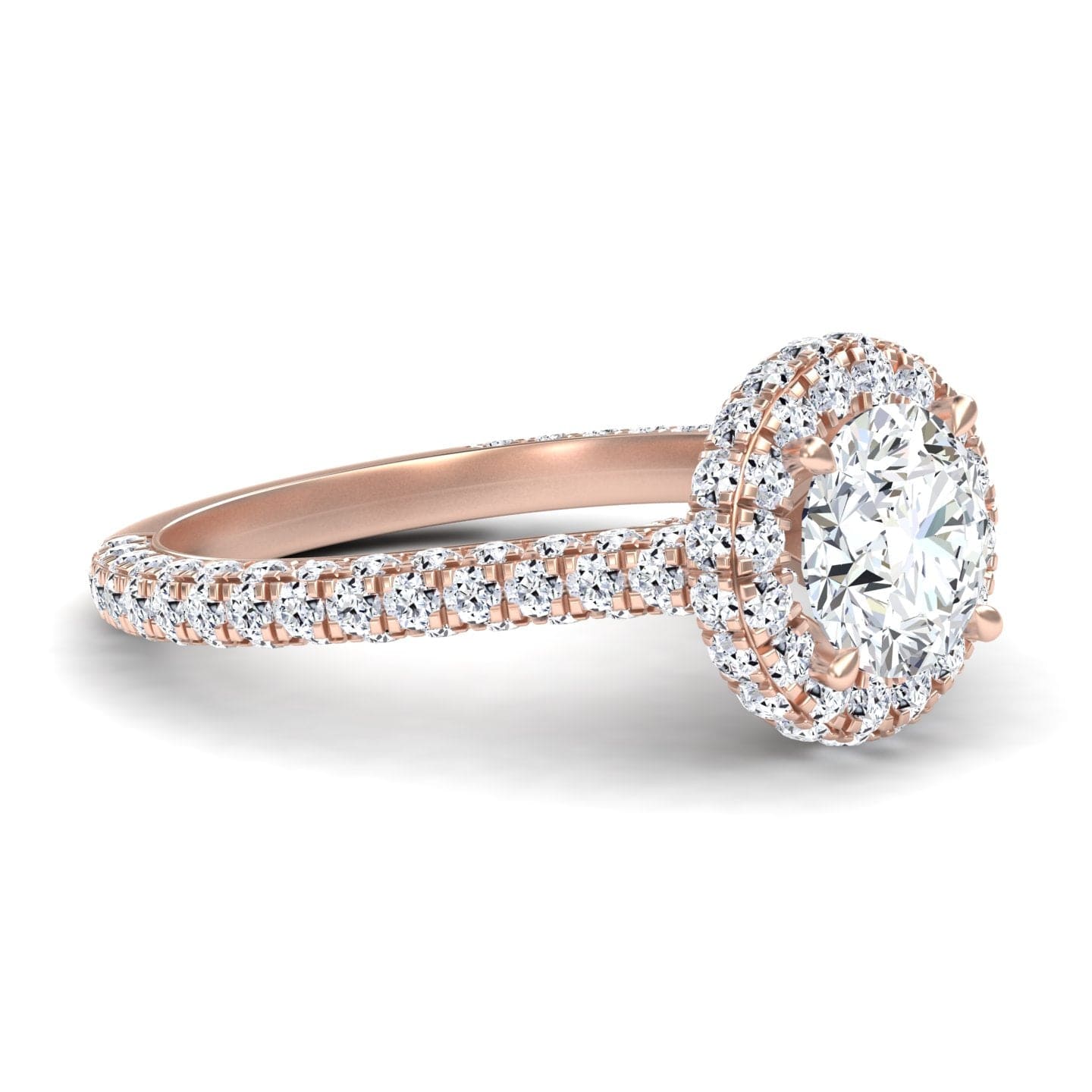 White Diamond Triple Row Pave Halo Engagement Ring - Leiyu