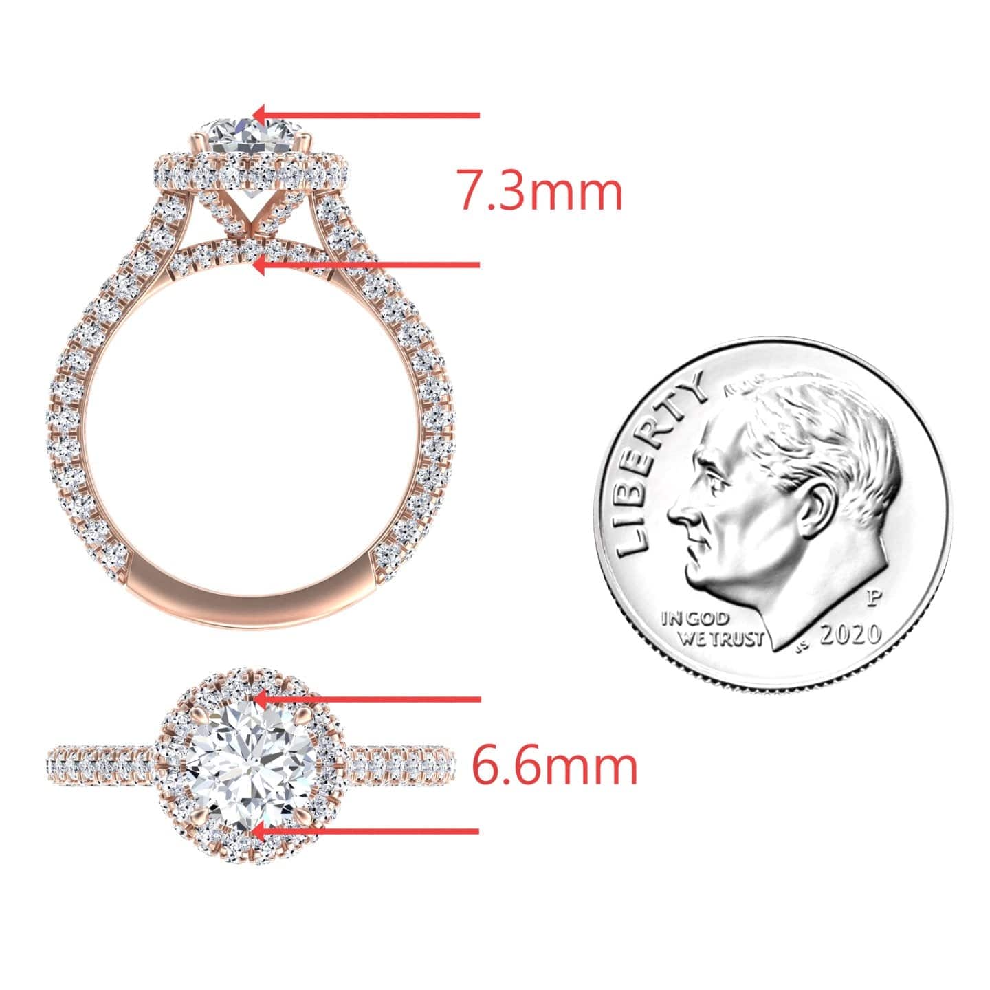 White Diamond Triple Row Pave Halo Engagement Ring - Leiyu