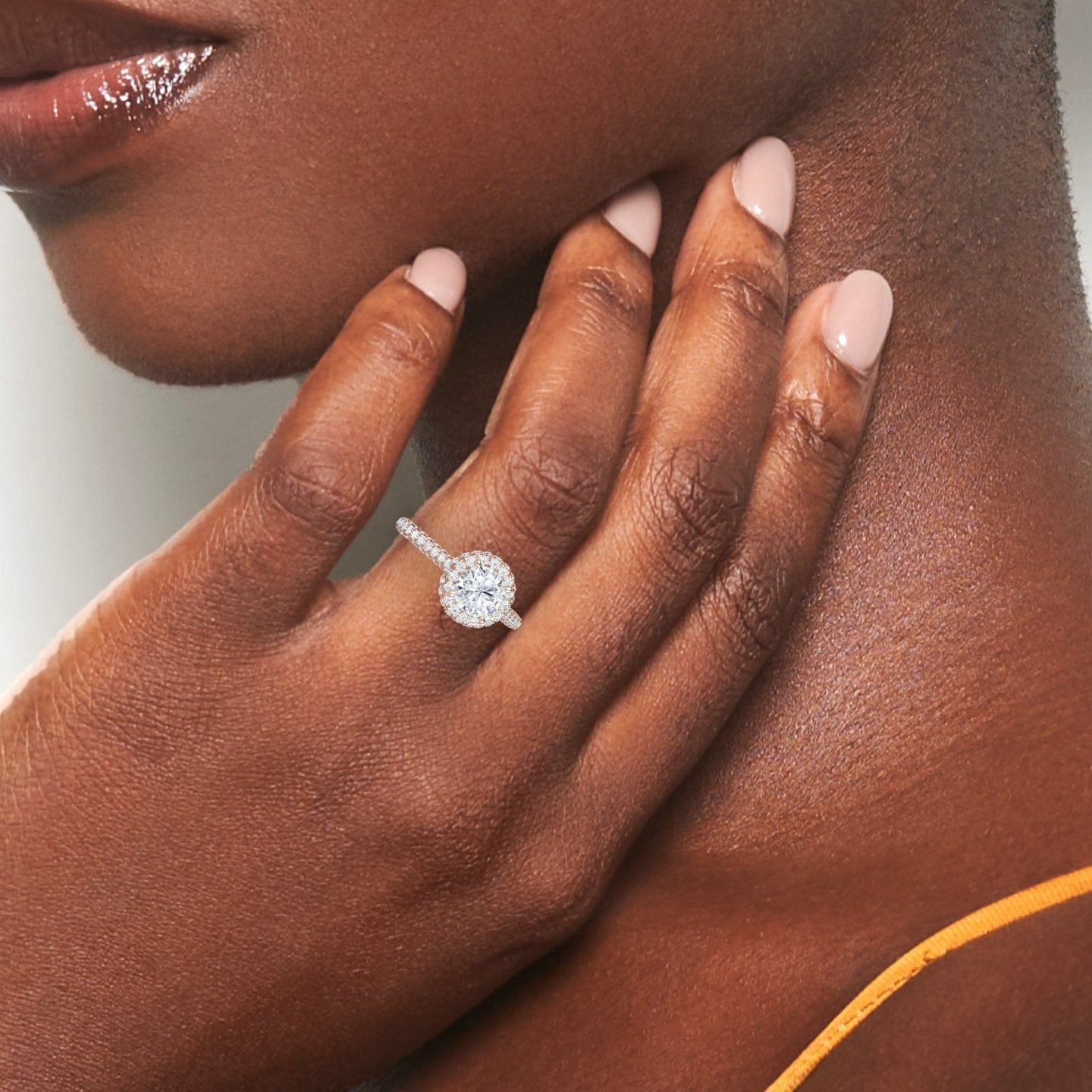 White Diamond Triple Row Pave Halo Engagement Ring - Leiyu