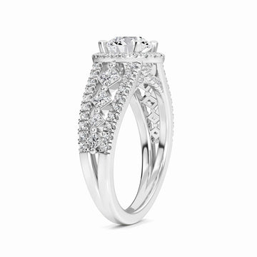 White Diamond Vintage Lattice Halo Engagement Ring - Kashvi